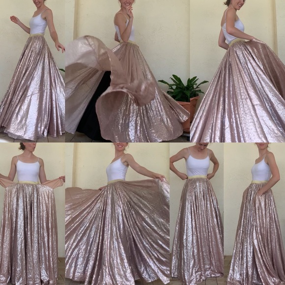 Boutique Sequin Maxi Skirt Double Full with Pockets - Picture 2 of 10